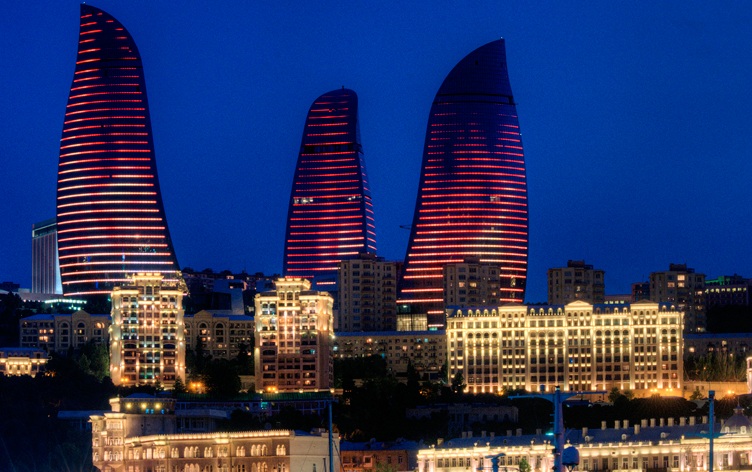 Fairmont Hotel Baku at Flame Towers Azerbaijan night view